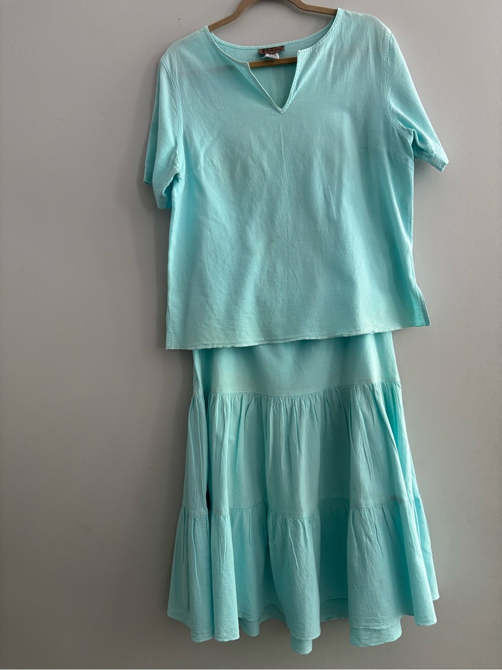 Vintage Magic Mountain Ecuador Cotton Gauze Two Piece Tiered Skirt Blouse Set L